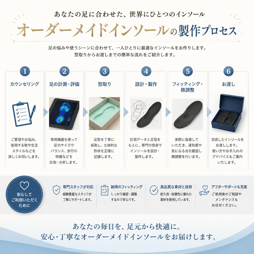 製作の流れ：簡単ステップでインソールを手に入れよう！